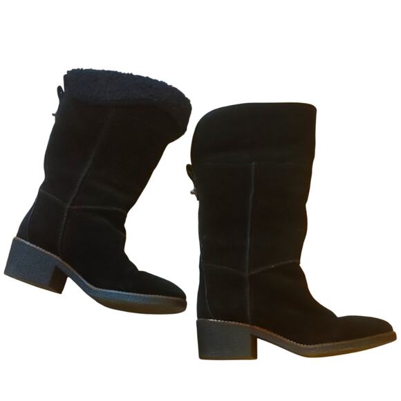 Coach Black Suede Mid Calf Boots - Picture 1 of 5